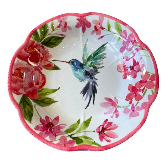 SOHO LOFT Hummingbird Pink Floral Melamine Salad Bowls 8in Set of 4 Spring NEW - Picture 14 of 15
